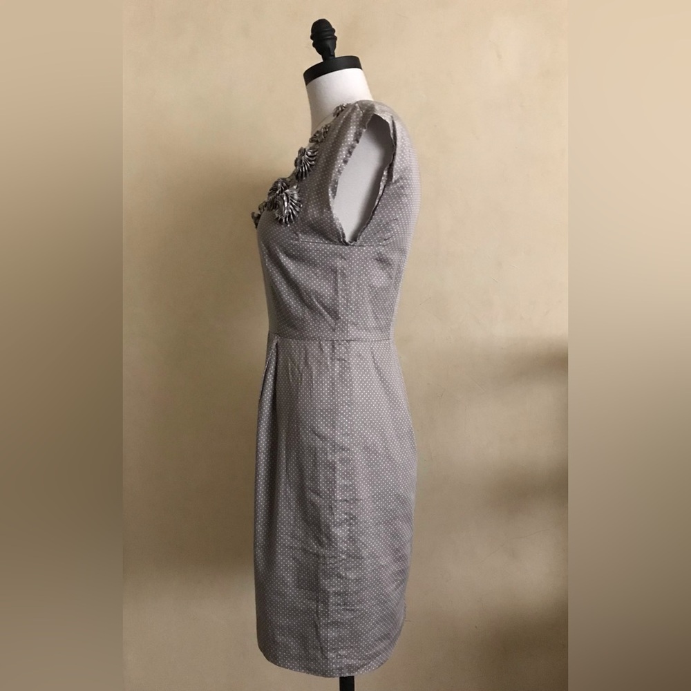LOFT Gray Dot Cotton Dress with Floral Details - Picture 5 of 11